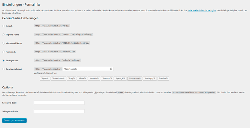 Wordpress Permalinks Einstellungen