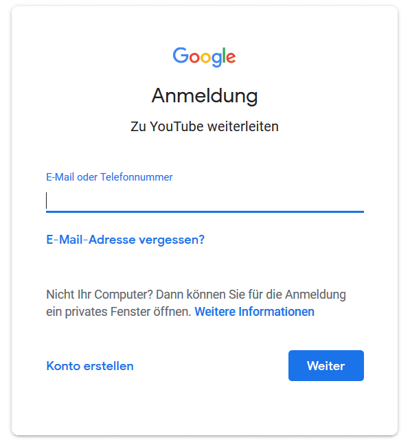 youtube anmeldung